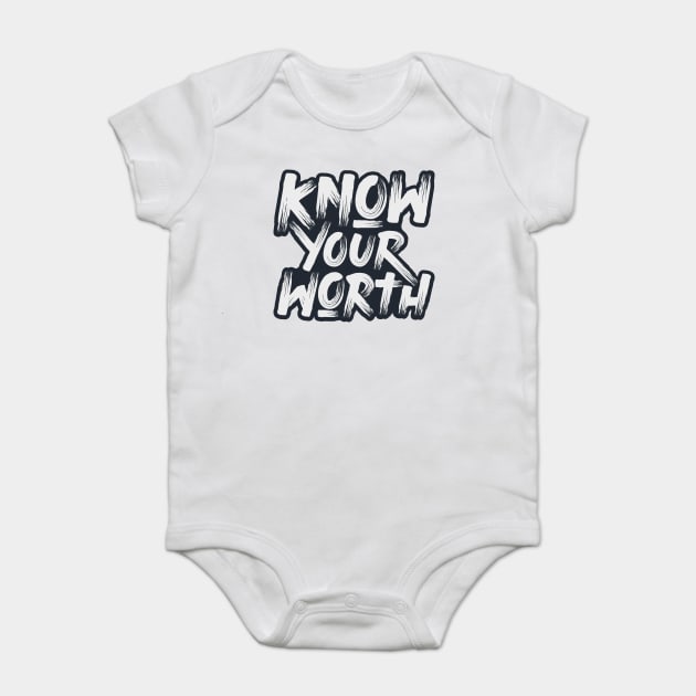 Know Your Worth typography Baby Bodysuit by Urbanprint
